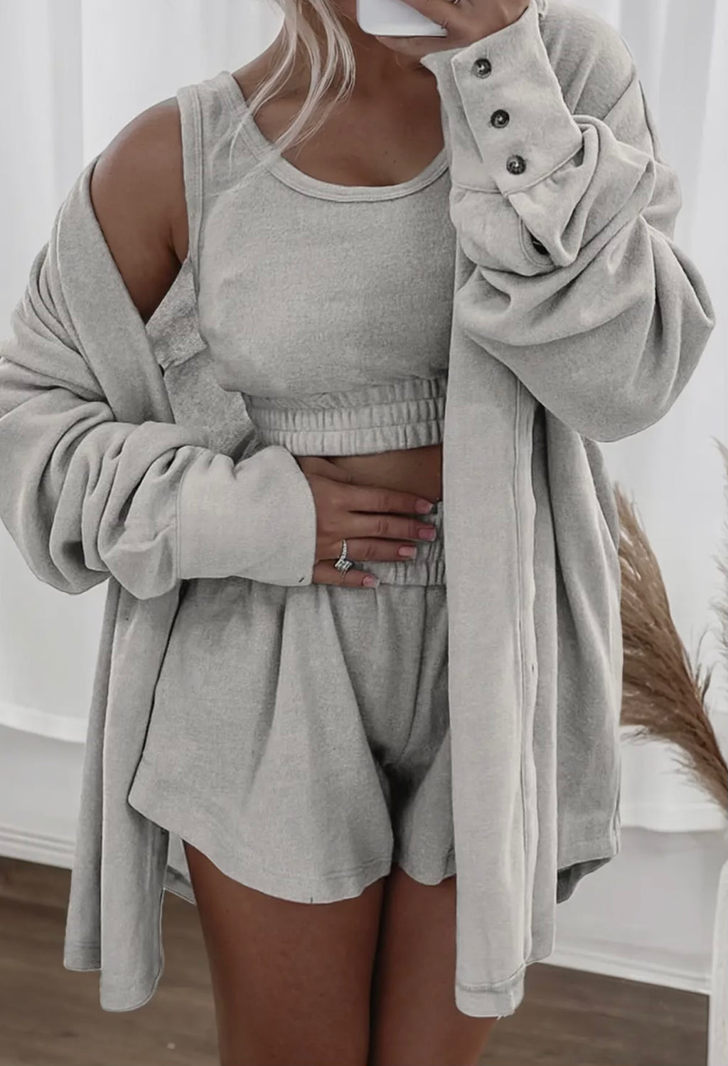 3 Piece Crop Tank Set with Cardigan