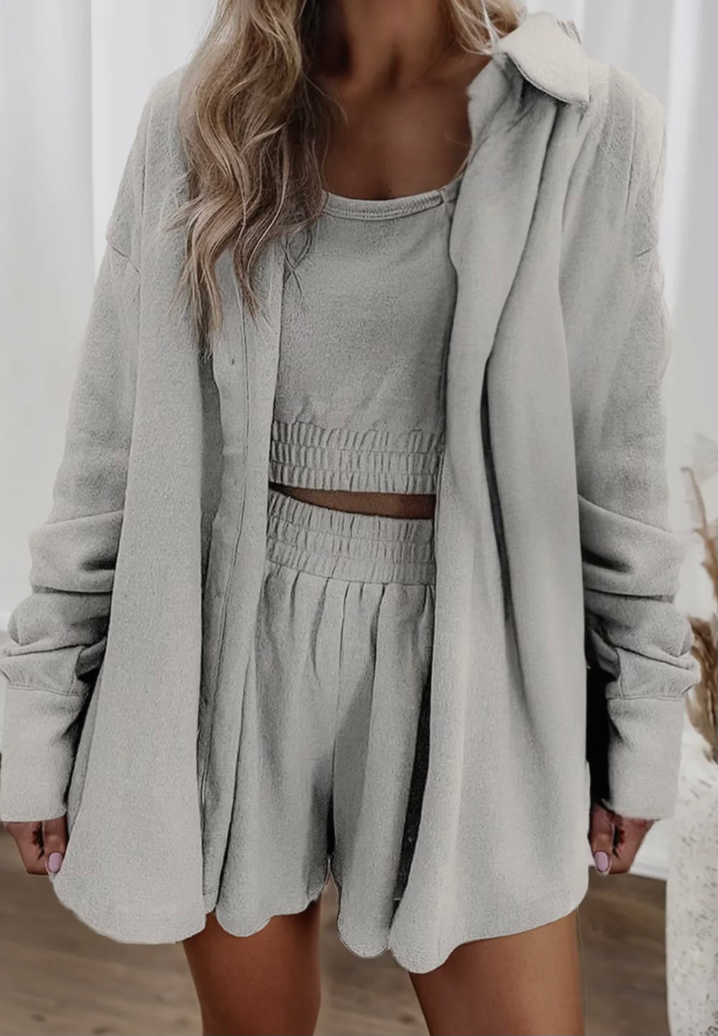 3 Piece Crop Tank Set with Cardigan