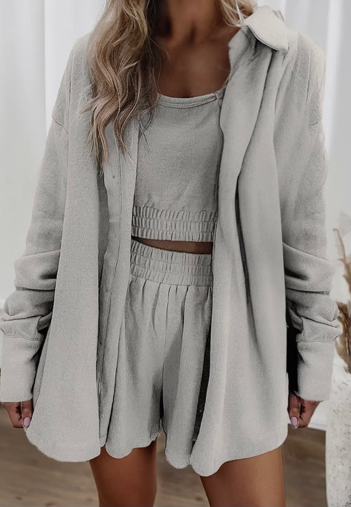 3 Piece Crop Tank Set with Cardigan