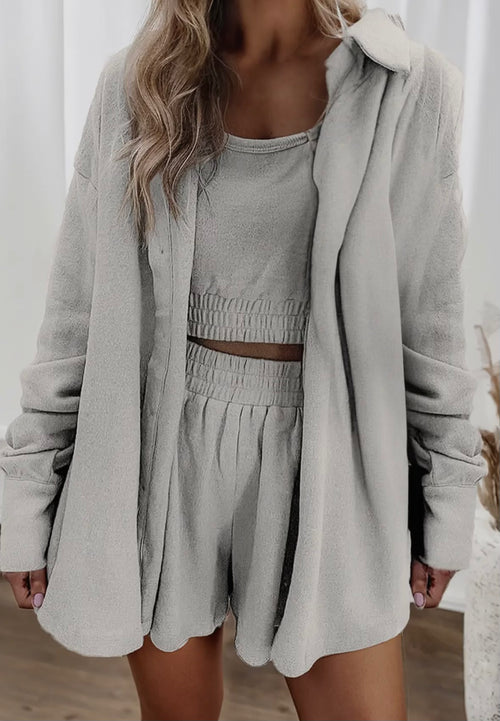 3 Piece Crop Tank Set with Cardigan